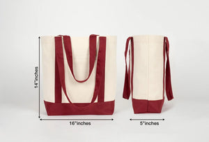 Large Trend Canvas Shopping Bag with Burgundy Handle, 16"W x 14"H x 5"L, 12 Oz, Personalized - Pamusan.com