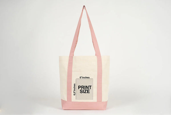 Large Trend Canvas Shopping Bag with Pink Handle, 16"W x 14"H x 5"L, Large Tote Bag 12 Oz, Personalized - Pamusan.com
