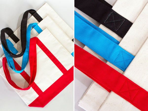 Large Trend Canvas Shopping Bag with Red Handle, 16"W x 14"H x 5"L, Large Tote Bag 12 Oz, Personalized - Pamusan.com