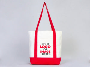 Large Trend Canvas Shopping Bag with Red Handle, 16"W x 14"H x 5"L, Large Tote Bag 12 Oz, Personalized - Pamusan.com