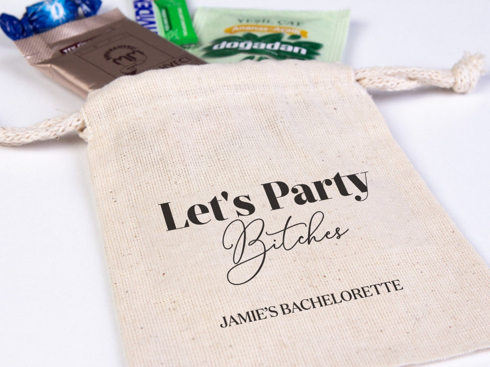 Let’s Party Bitches Hangover Kit Bags – Custom Bachelorette Survival Pouch, Organic Cotton Bags | Pamusan