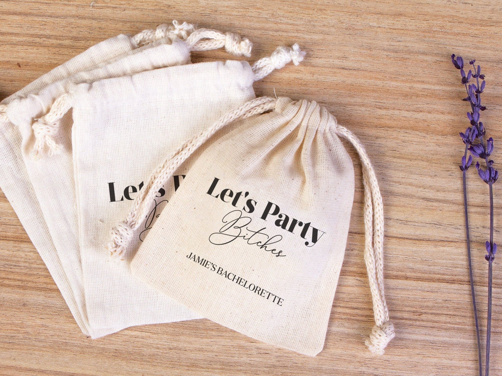 Let’s Party Bitches Hangover Kit Bags – Custom Bachelorette Survival Pouch, Organic Cotton Bags | Pamusan