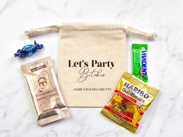 Let’s Party Bitches Hangover Kit Bags – Custom Bachelorette Survival Pouch, Organic Cotton Bags — custom print | Pamusan