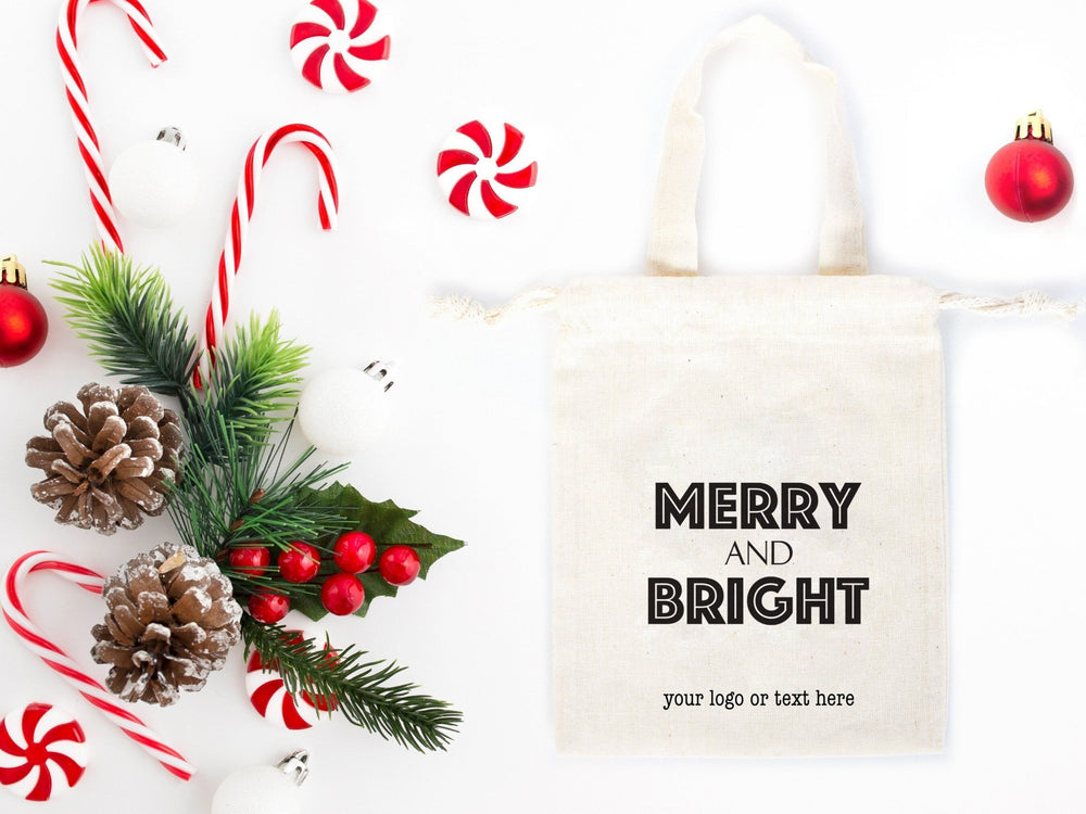 Merry and Bright Gift Bags – Custom Cotton Christmas Bags with Logo for Family or Company Gifts | Pamusan