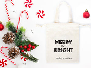Merry and Bright Gift Bags – Custom Cotton Christmas Bags with Logo for Family or Company Gifts — logo detail | Pamusan