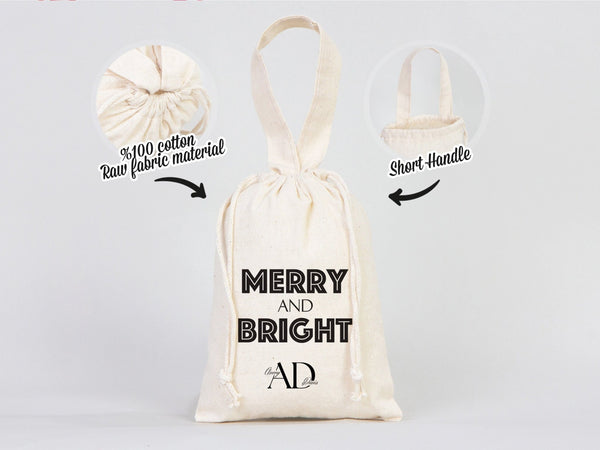 Merry and Bright Gift Bags – Custom Cotton Christmas Bags with Logo for Family or Company Gifts — logo detail | Pamusan
