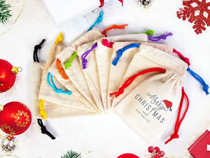 Personalized Christmas Cotton Drawstring Bag – Custom Holiday Gift Pouch — print detail | Pamusan