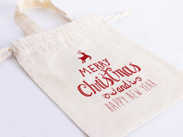 Merry Christmas and New Year Cotton Bags – Custom Family or Company Gift Pouches with Logo & Text — logo detail | Pamusan