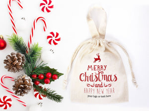 Merry Christmas and New Year Cotton Bags – Custom Family or Company Gift Pouches with Logo & Text | Pamusan