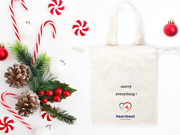 Merry Christmas & New Year Cotton Gift Bags – Personalized Family or Company Pouches with Custom Logo & Text | Pamusan