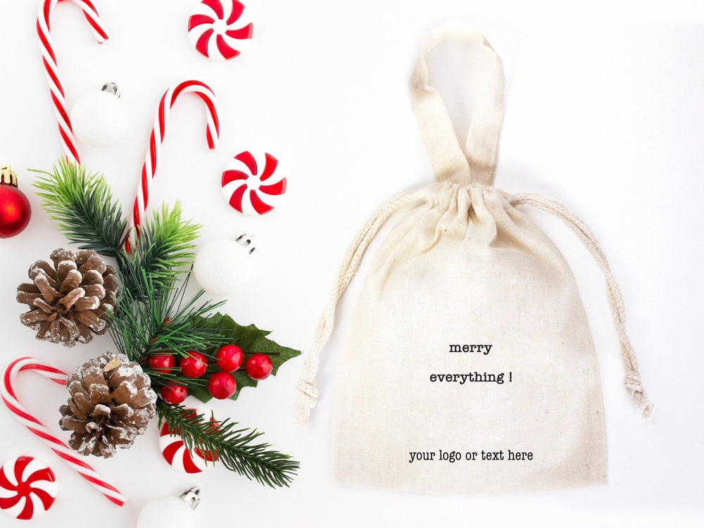 Merry Christmas & New Year Cotton Gift Bags – Personalized Family or Company Pouches with Custom Logo & Text | Pamusan