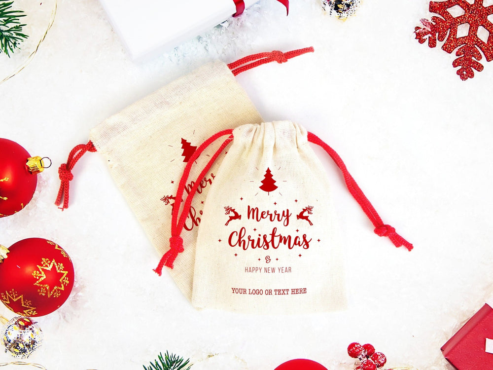 Merry Christmas & New Year Pouch Bags – Custom Cotton Gift Bags | Pamusan