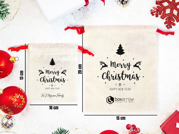 Merry Christmas & New Year Pouch Bags – Custom Cotton Gift Bags — logo detail | Pamusan