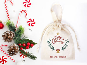 Merry Christmas Cotton Drawstring Bag – Custom Holiday Gift Pouch | Pamusan