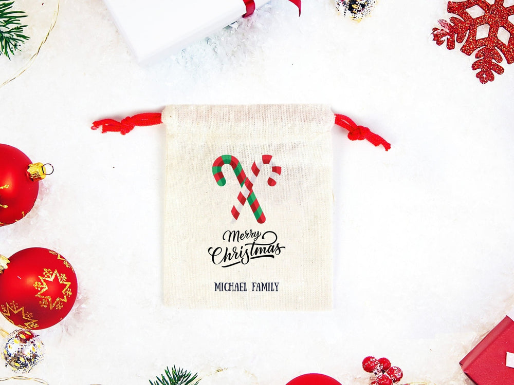 Merry Holiday Cotton Bags – Custom Printed Gift Bags with Colorful Handles | Pamusan