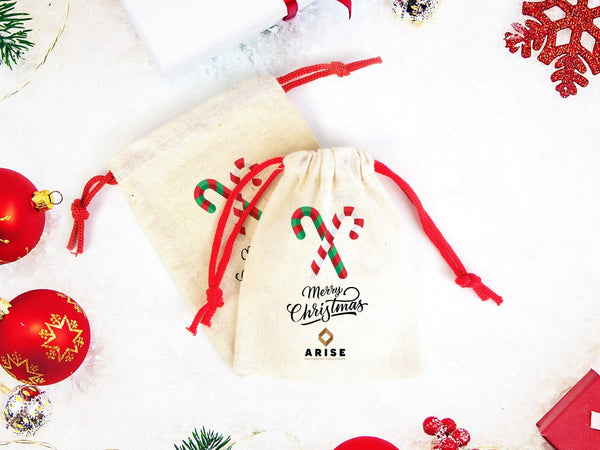 Merry Holiday Cotton Bags – Custom Printed Gift Bags with Colorful Handles — print detail | Pamusan