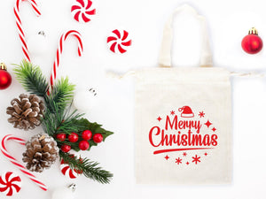 Merry Christmas Favor Bags – Custom Family or Company Cotton Gift Pouches — logo detail | Pamusan