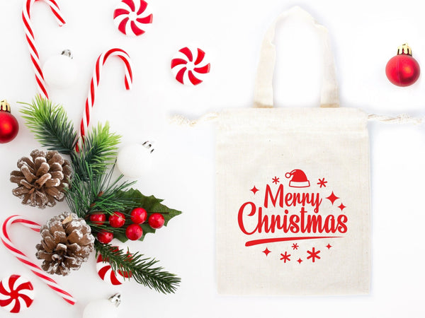 Merry Christmas Favor Bags – Custom Family or Company Cotton Gift Pouches — logo detail | Pamusan