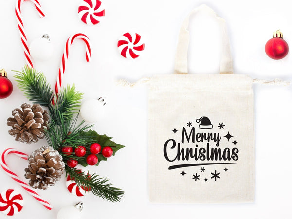 Merry Christmas Favor Bags – Custom Family or Company Cotton Gift Pouches — logo detail | Pamusan