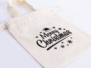 Merry Christmas Favor Bags – Custom Family or Company Cotton Gift Pouches — logo detail | Pamusan