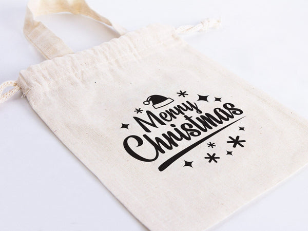 Merry Christmas Favor Bags – Custom Family or Company Cotton Gift Pouches — logo detail | Pamusan