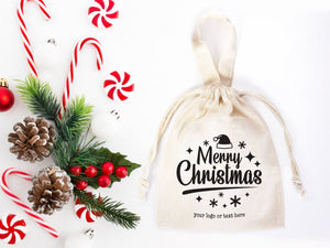 Merry Christmas Favor Bags – Custom Family or Company Cotton Gift Pouches | Pamusan