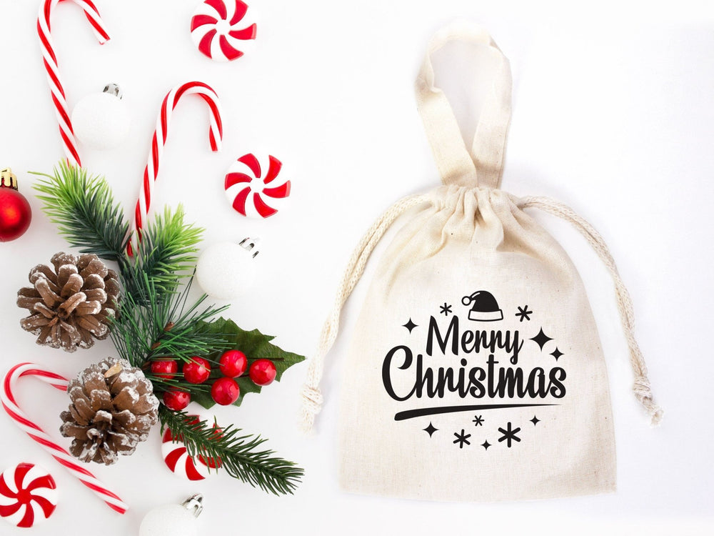 Merry Christmas Favor Bags – Custom Family or Company Cotton Gift Pouches | Pamusan