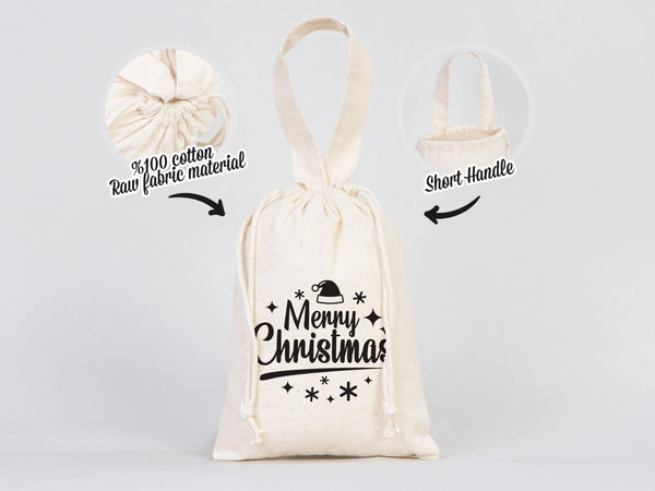 Merry Christmas Favor Bags – Custom Family or Company Cotton Gift Pouches — logo detail | Pamusan
