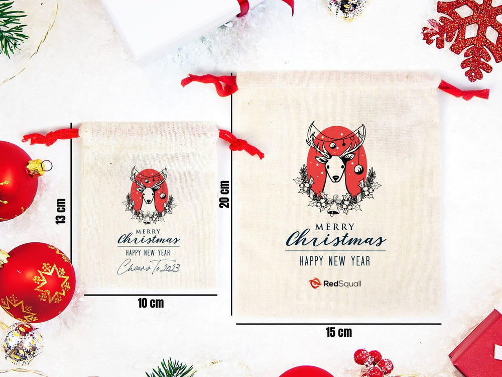 Festive Merry Christmas Muslin Bags – Add Your Logo or Text for Unique Holiday Gifts | Pamusan
