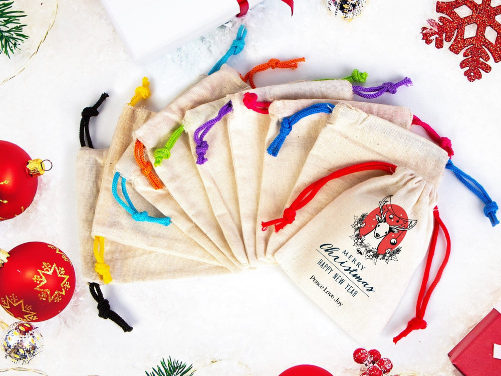 Festive Merry Christmas Muslin Bags – Add Your Logo or Text for Unique Holiday Gifts | Pamusan