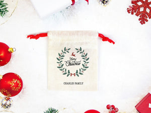 Merry Christmas Pouch Bags – Custom Cotton Drawstring Gift Bags | Pamusan