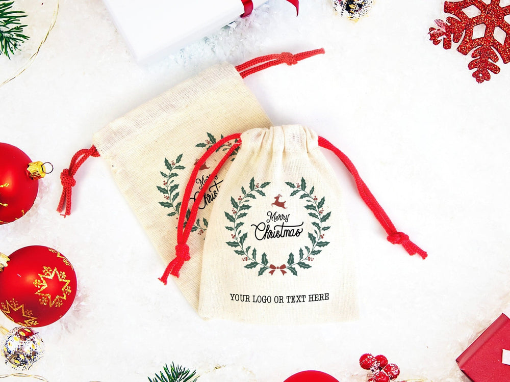 Merry Christmas Pouch Bags – Custom Cotton Drawstring Gift Bags | Pamusan