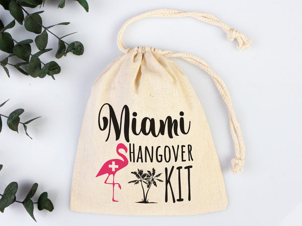 Miami Hangover Kit Bags – Custom Cotton Recovery Pouches for Parties & Weddings — detail view | Pamusan