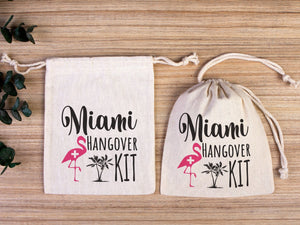 Miami Hangover Kit Bags – Custom Cotton Recovery Pouches for Parties & Weddings — back view | Pamusan
