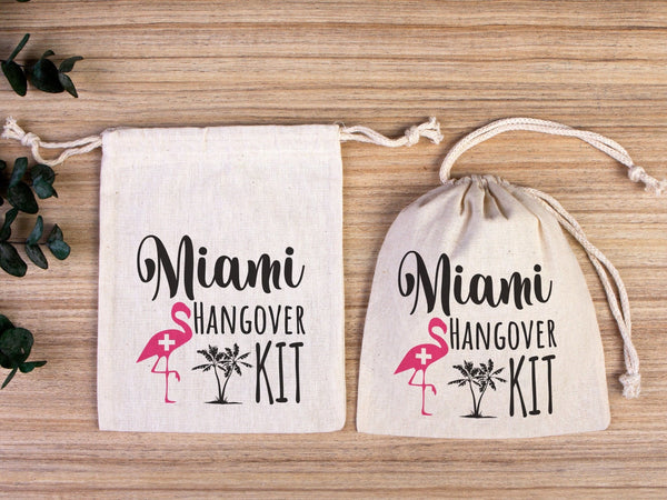 Miami Hangover Kit Bags – Custom Cotton Recovery Pouches for Parties & Weddings — back view | Pamusan
