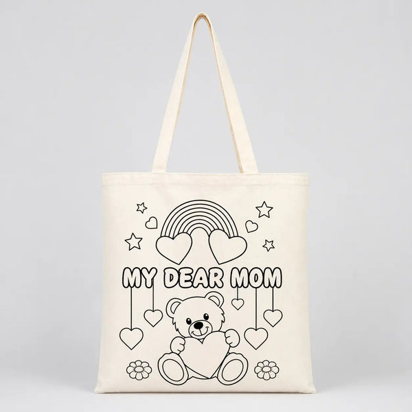 My Dear Mom Paintable Cotton Tote Bag – Double - Sided Design 14"×16" - Pamusan.com