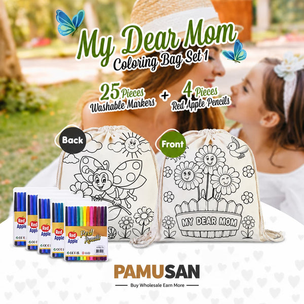 My Dear Mom Paintable Drawstring Bag Coloring Set – 25 Cotton Bags & 4 Marker Sets - Pamusan.com