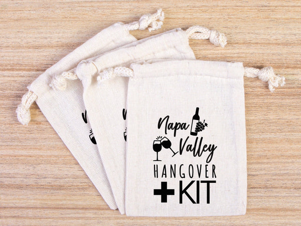 Napa Valley Hangover Bags – Custom Bachelorette Favor Pouches — print detail | Pamusan