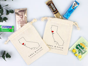 Napa Valley Wedding Favor Bags – Custom California Map Gift Pouch with Names & Date — custom print | Pamusan