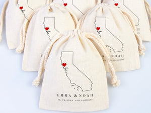 Napa Valley Wedding Favor Bags – Custom California Map Gift Pouch with Names & Date — custom print | Pamusan