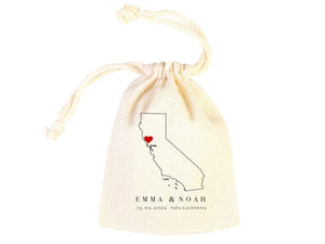 Napa Valley Wedding Favor Bags – Custom California Map Gift Pouch with Names & Date | Pamusan