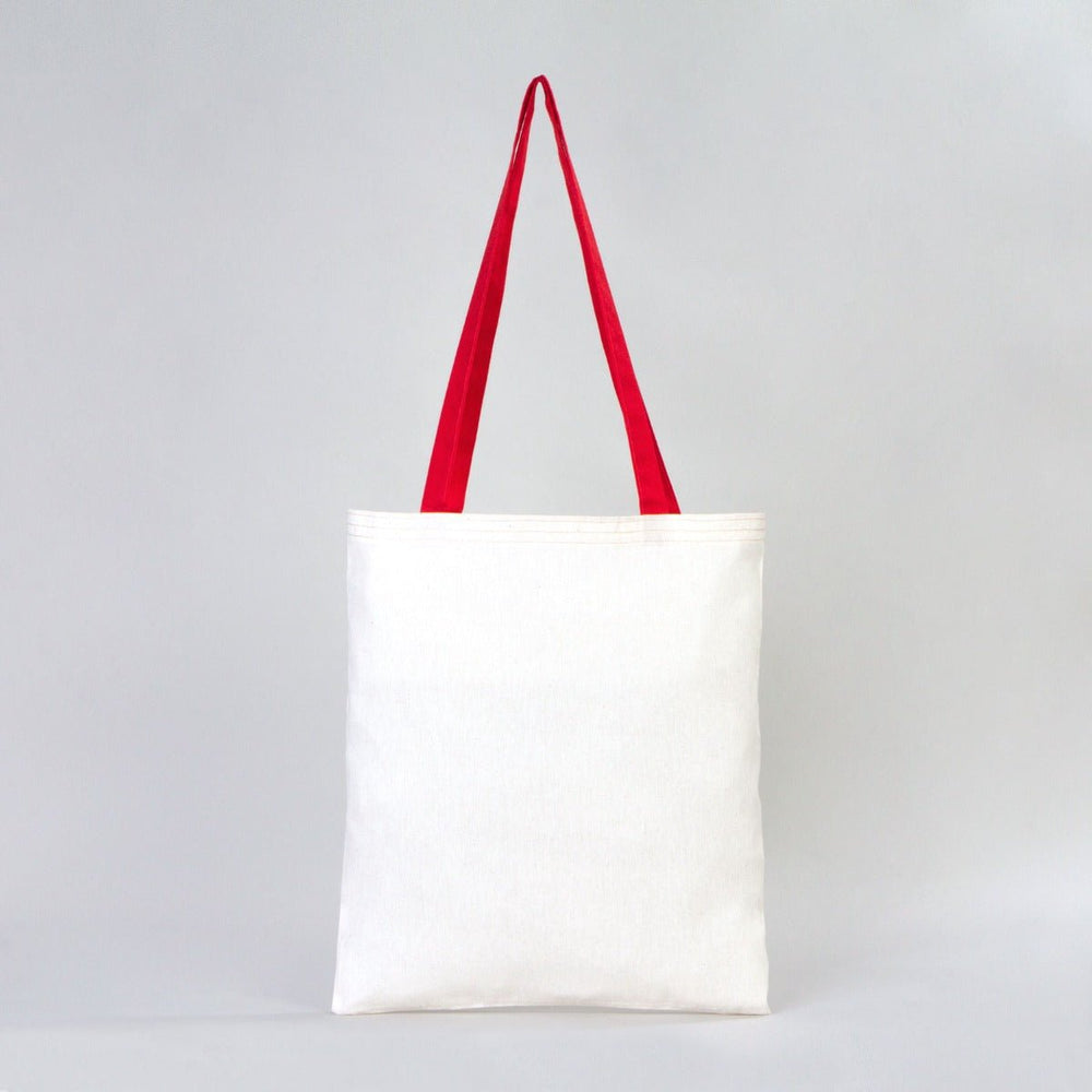 Natural Cotton Tote Bag with Red Handles – 14"x16" Reusable Blank Bag - Pamusan.com