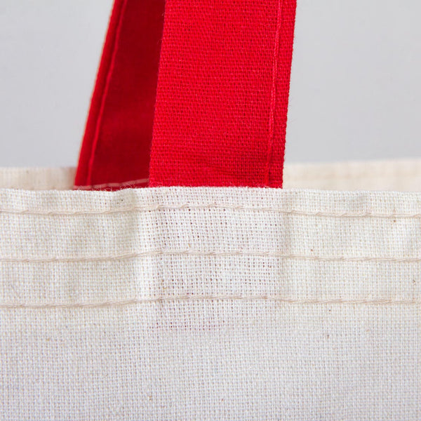 Natural Cotton Tote Bag with Red Handles – 14"x16" Reusable Blank Bag - Pamusan.com