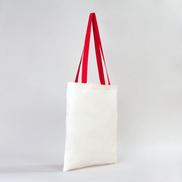 Natural Cotton Tote Bag with Red Handles – 14"x16" Reusable Blank Bag - Pamusan.com
