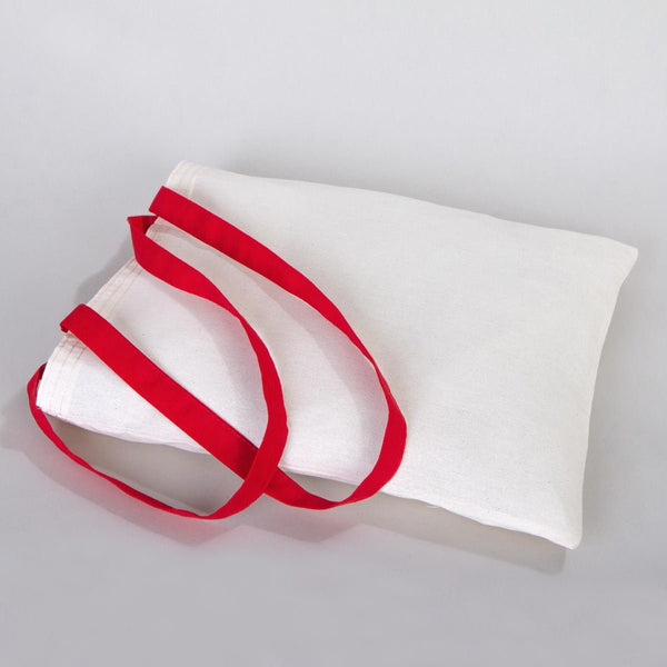 Natural Cotton Tote Bag with Red Handles – 14"x16" Reusable Blank Bag - Pamusan.com