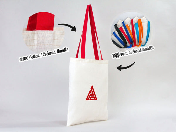 Natural Cotton Tote Bag with Red Handles – 14"x16" Reusable Blank Bag - Pamusan.com