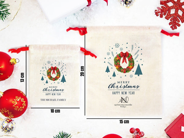 New Year and Merry Christmas Bags,  Custom Family or Company Gift Bags, You Can Add Logo & Text — logo detail | Pamusan