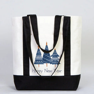 New Year Canvas Tote Bag 16" × 14" × 5" (40 × 35 × 12 cm) Black Handles – (18 Festive Designs) - Pamusan.com