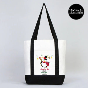 New Year Canvas Tote Bag 16" × 14" × 5" (40 × 35 × 12 cm) Black Handles – (18 Festive Designs) - Pamusan.com