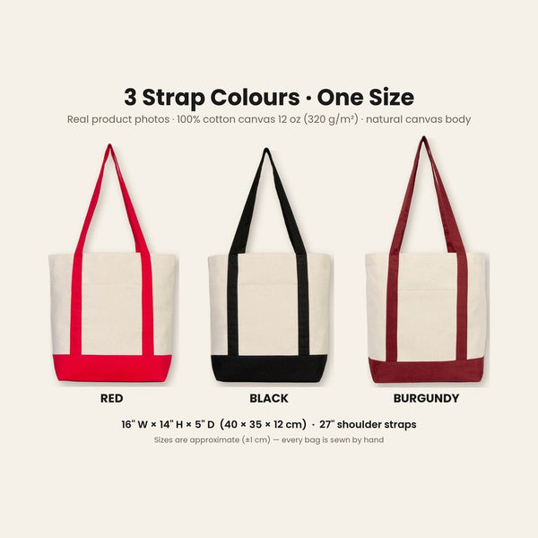 Canvas tas Nieuwjaar met voorvak – 9 ontwerpen Happy New Year 2027, shopper 40 × 35 × 12 cm met rode, zwarte of bordeauxrode accenten - Pamusan.nl